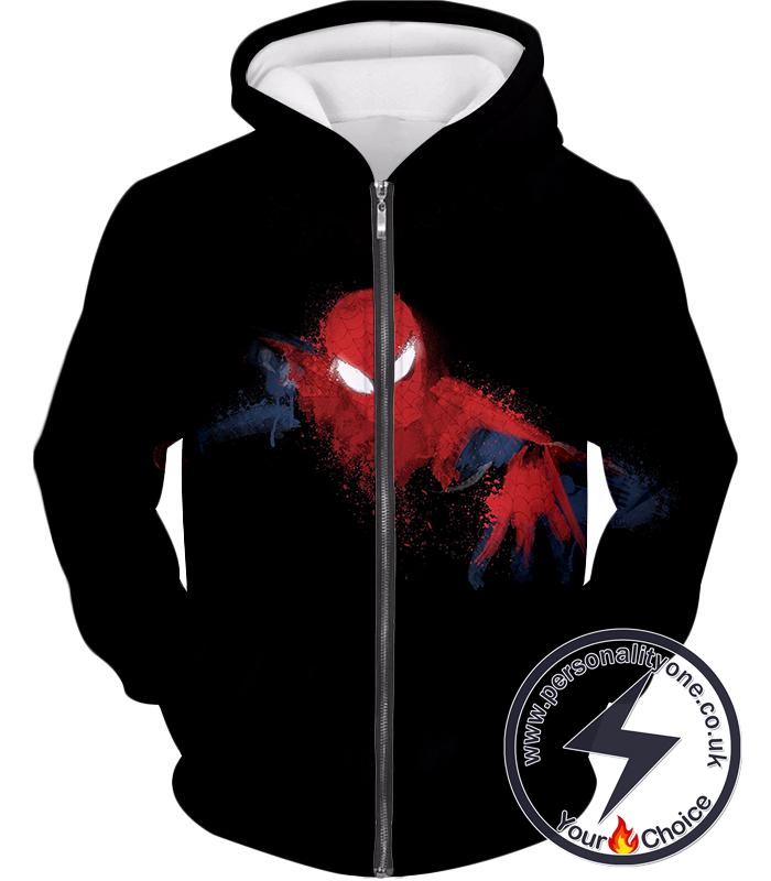 Awesome Hero Spiderman Faded Print Black Zip Up Hoodie